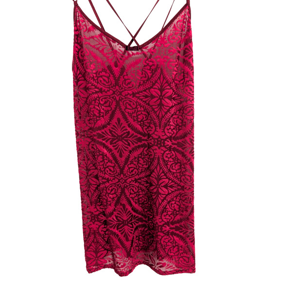 VTG Y2K Red Velvet Burnout Floral Sheer Fairy Whimsigoth Mini Slip Dress - Picture 1 of 8